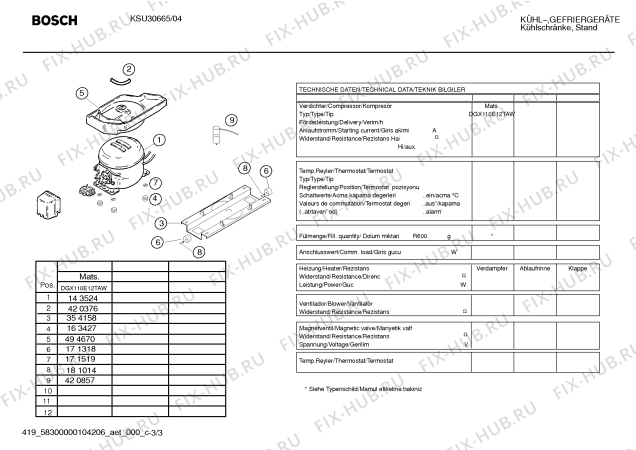 Схема №1 KSU32640 с изображением Компрессор для холодильной камеры Bosch 00143524
