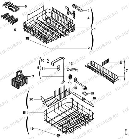 Взрыв-схема посудомоечной машины Arthurmartinelux ASF665W1 - Схема узла Baskets, tubes 061