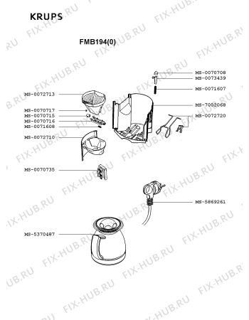 Взрыв-схема кофеварки (кофемашины) Krups FMB194(0) - Схема узла 9P002448.9P2