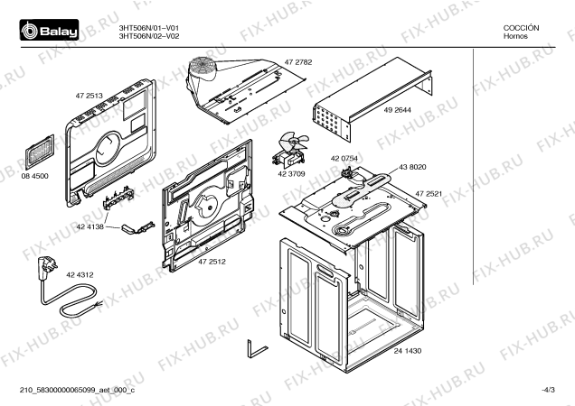 Взрыв-схема плиты (духовки) Balay 3HT506N Horno balay indepnd.negro multifuncion - Схема узла 03