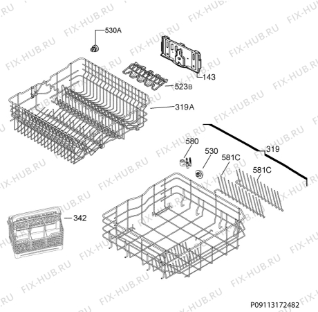 Взрыв-схема посудомоечной машины Electrolux ESF6583ROW - Схема узла Basket 160