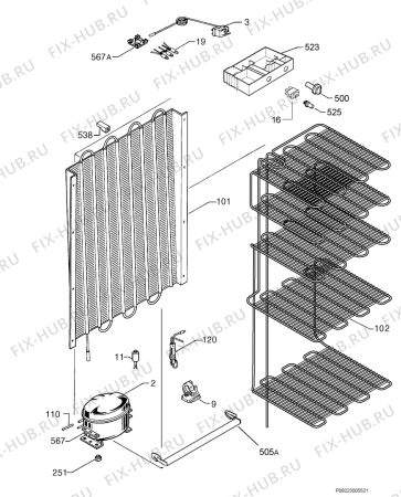 Взрыв-схема холодильника Zanker EUC16291W - Схема узла Cooling system 017
