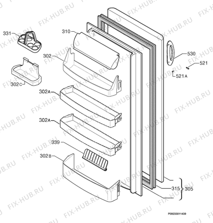 Взрыв-схема холодильника Zanussi Electrolux ZERC2620 - Схема узла Door 003