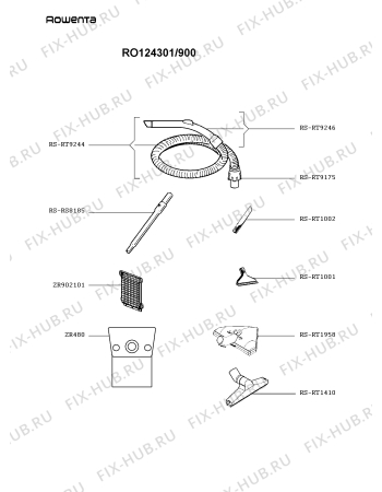 Взрыв-схема пылесоса Rowenta RO124301/900 - Схема узла 6P003114.6P2