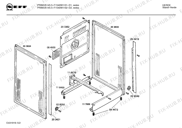 Схема №2 F1540W1 PRIMUS 145.5 с изображением Панель для плиты (духовки) Bosch 00119808