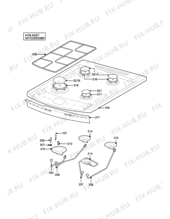 Взрыв-схема плиты (духовки) Electrolux SG552WN - Схема узла H10 Hob