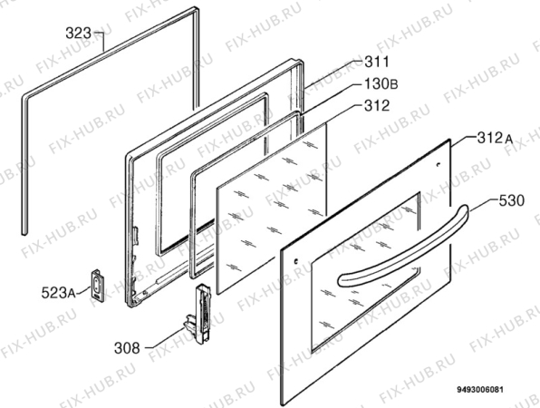 Взрыв-схема плиты (духовки) Zanussi ZHM743X - Схема узла Door 003