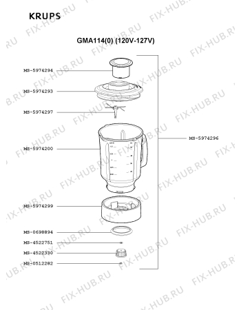 Взрыв-схема блендера (миксера) Krups GMA114(0) - Схема узла MP001301.8P2