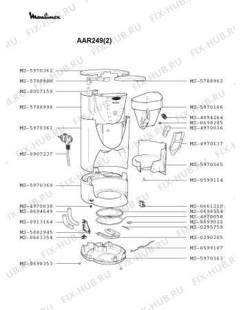Взрыв-схема кофеварки (кофемашины) Moulinex AAR249(2) - Схема узла 8P001858.4P2