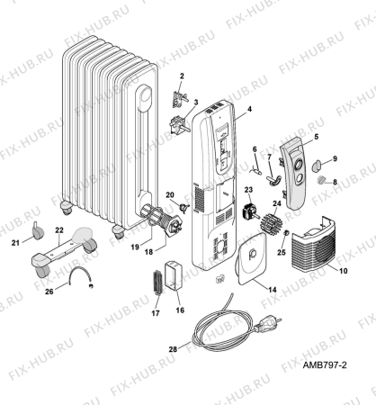 Схема №1 AMB 799/2 с изображением Элемент корпуса для обогревателя (вентилятора) Whirlpool 482000004379
