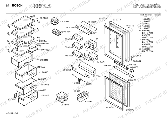 Схема №1 KKE3100 с изображением Передняя панель для холодильной камеры Bosch 00286531