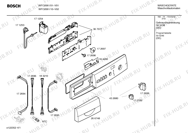 Схема №1 WFO2061 Maxx WFO 2061 с изображением Панель управления для стиралки Bosch 00432680