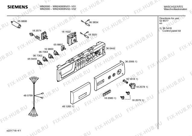 Схема №2 WM24000IN Siemens WM 2000 с изображением Панель управления для стиралки Siemens 00362006