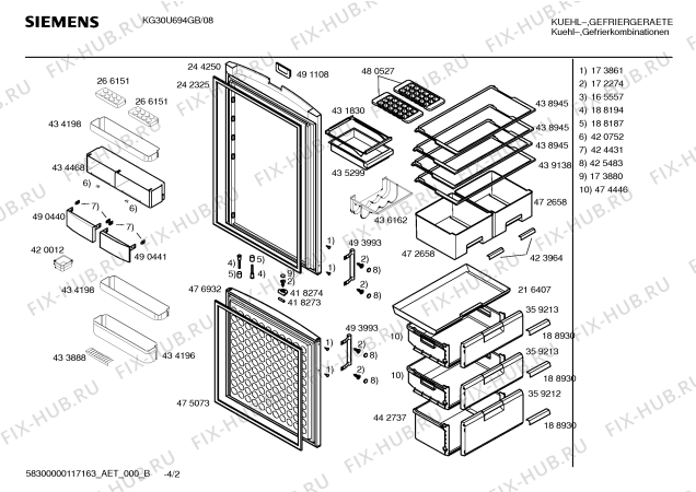 Схема №1 KG30U694GB с изображением Дверь морозильной камеры для холодильника Siemens 00476932