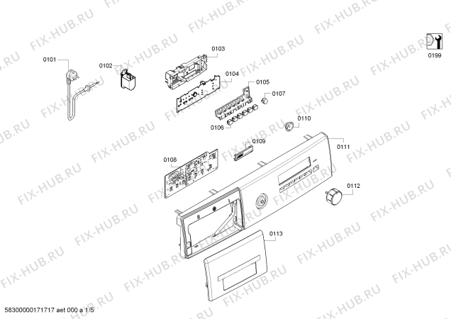 Схема №1 WM14B286ES iQ 100 с изображением Ручка для стиральной машины Siemens 10003972