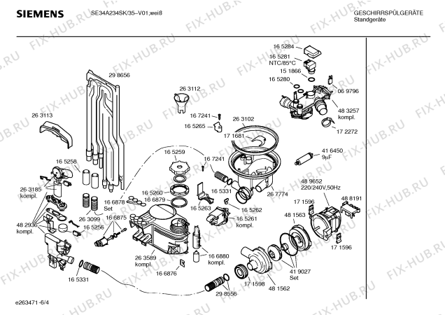 Схема №1 SE34A234SK с изображением Инструкция по эксплуатации для посудомойки Siemens 00586385