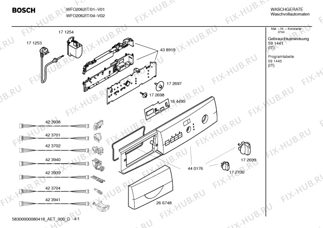 Схема №2 WFO2062IT Maxx WFO 2062 с изображением Панель управления для стиральной машины Bosch 00440176