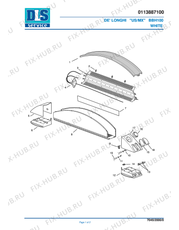 Схема №1 BBH100 WHITE с изображением Решетка для обогревателя (вентилятора) DELONGHI 7013004100