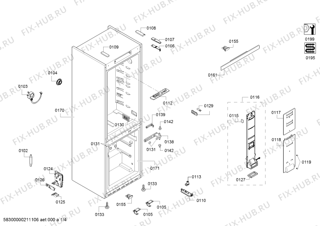 Схема №1 KG56NVW30U SIEMENS с изображением Дверь морозильной камеры для холодильника Bosch 00777192