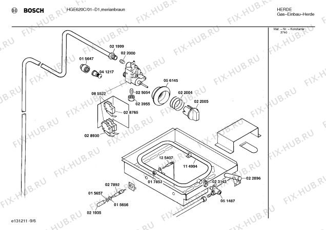 Взрыв-схема плиты (духовки) Bosch HGE620C - Схема узла 07