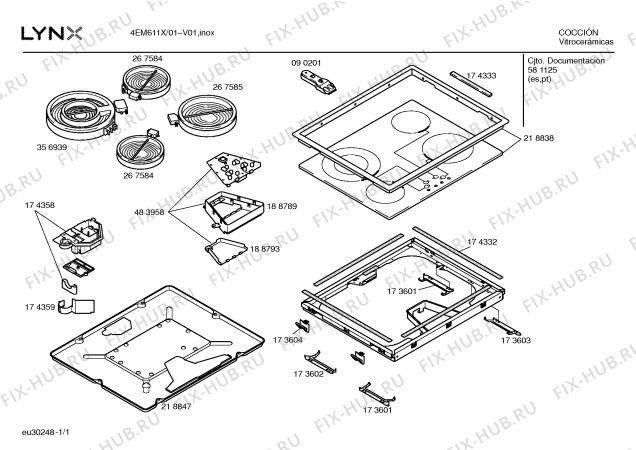 Схема №1 4EM611X с изображением Стеклокерамика для плиты (духовки) Bosch 00218838