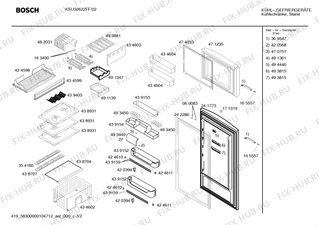Схема №1 KSU32622FF с изображением Крышка для холодильника Bosch 00441161