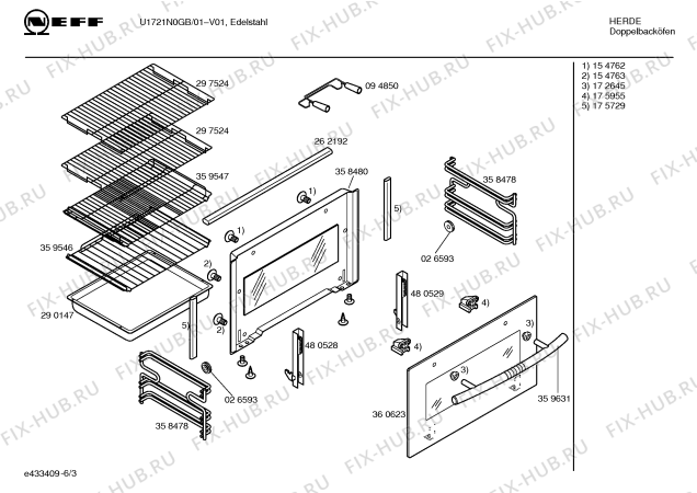 Схема №1 U1721W0GB с изображением Инструкция по эксплуатации для электропечи Bosch 00527629