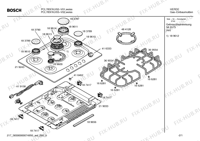 Схема №1 PCL785FAU Bosch с изображением Инструкция по эксплуатации для плиты (духовки) Bosch 00585573