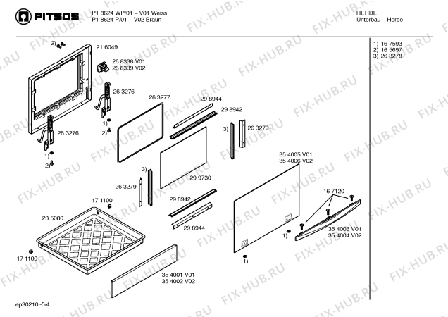 Взрыв-схема плиты (духовки) Pitsos P18624P - Схема узла 04
