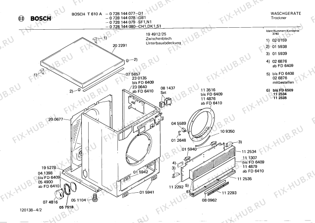 Схема №3 0728144080 T610A с изображением Панель для электросушки Bosch 00114707