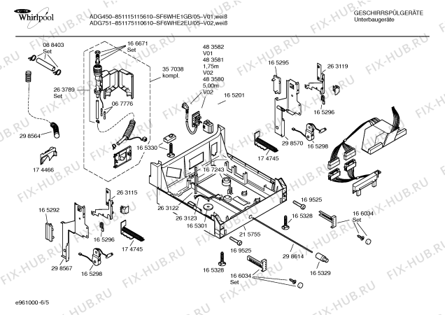 Взрыв-схема посудомоечной машины Whirlpool SF6WHE1GB ADG450-851115115610 - Схема узла 05