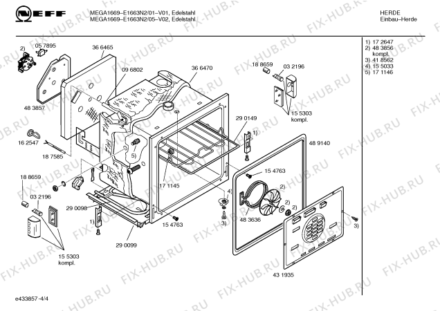 Взрыв-схема плиты (духовки) Neff E1663N2 MEGA1669 - Схема узла 04