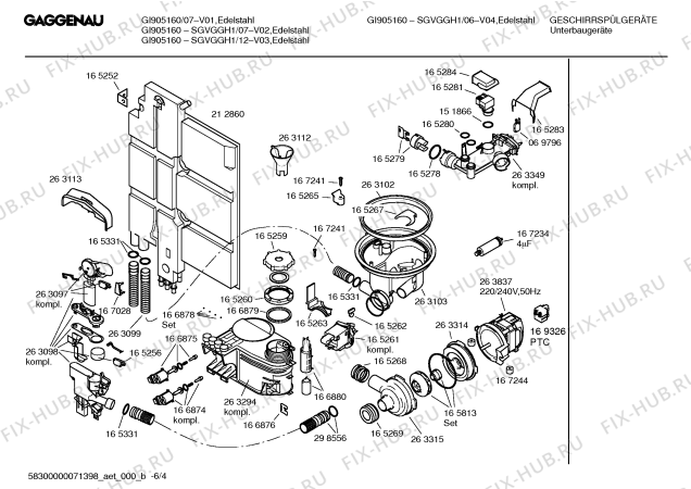 Взрыв-схема посудомоечной машины Gaggenau SGVGGH1 GI905-160 - Схема узла 04