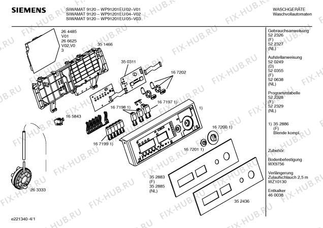 Схема №2 WP91201EU SIWAMAT 9120 с изображением Панель управления для стиралки Siemens 00352886