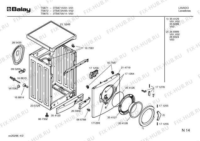 Взрыв-схема стиральной машины Balay 3TS871A TS871 - Схема узла 02