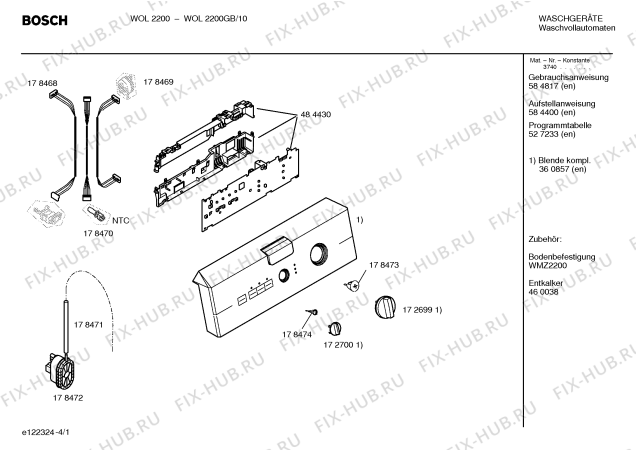Схема №1 WOL2200GB WOL2200 с изображением Панель управления для стиральной машины Bosch 00360857