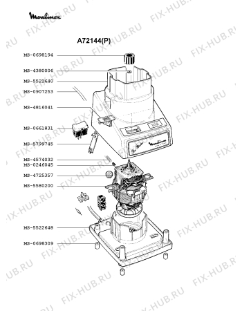 Взрыв-схема блендера (миксера) Moulinex A72144(P) - Схема узла 0P001162.8P2