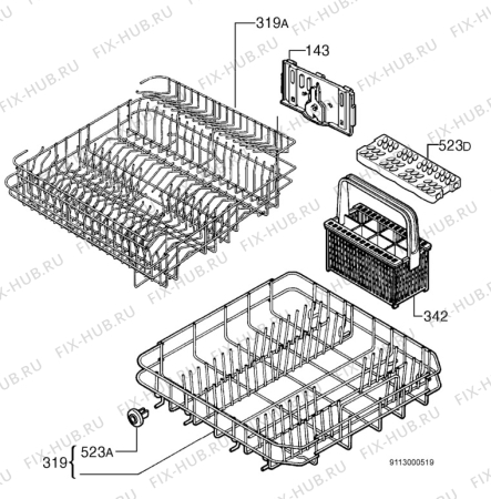 Взрыв-схема посудомоечной машины Privileg 311779_1034 - Схема узла Basket 160