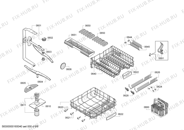 Взрыв-схема посудомоечной машины Bosch SMS86L02DE Exclusiv - Схема узла 06