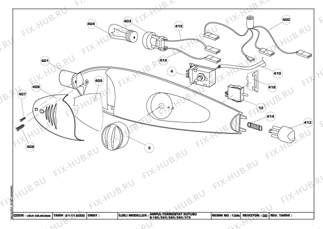 Взрыв-схема холодильника Beko BEKO RRN 2650 HCA (6072487182) - LIGHT/THERM. BOX ASS'Y  (B-185/225/265/285/375)