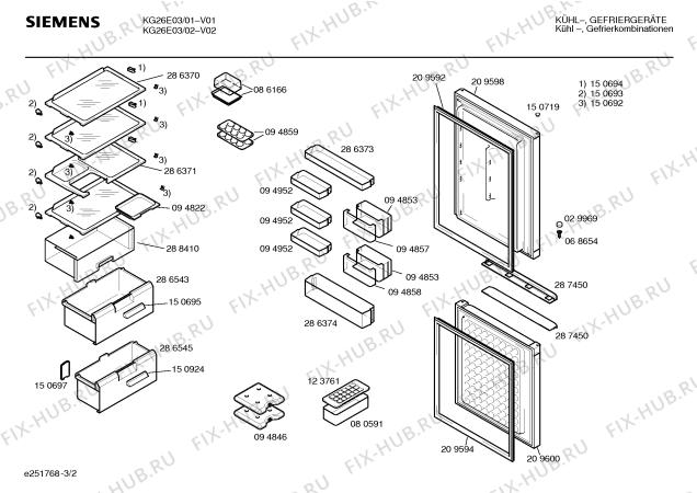 Взрыв-схема холодильника Siemens KG26E03 - Схема узла 02