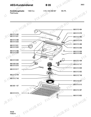 Схема №1 1000 D-W /B/F с изображением Спецфильтр для вентиляции Aeg 8996600134911