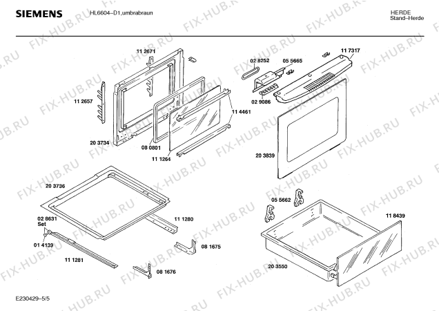 Взрыв-схема плиты (духовки) Siemens HL6604 - Схема узла 05
