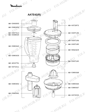 Взрыв-схема кухонного комбайна Moulinex AATE42(R) - Схема узла 5P002405.3P2