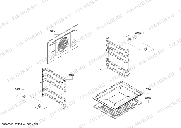 Взрыв-схема плиты (духовки) Bosch HBA23B320S H.BO.NP.L3D.IN.GLASS.B3a.B.E0_C/// - Схема узла 05