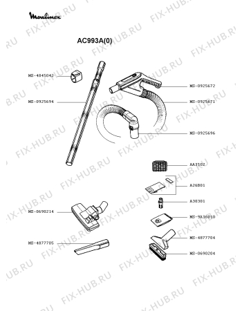 Взрыв-схема пылесоса Moulinex AC993A(0) - Схема узла SP002364.4P2