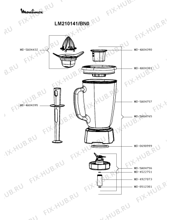 Взрыв-схема блендера (миксера) Moulinex LM210141/BN0 - Схема узла WP003664.4P2