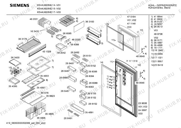 Схема №3 KS44U620NE с изображением Дверь для холодильника Siemens 00240697