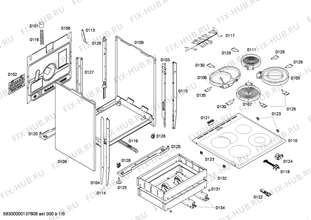 Схема №2 HL444230S с изображением Кабель для плиты (духовки) Siemens 00647689