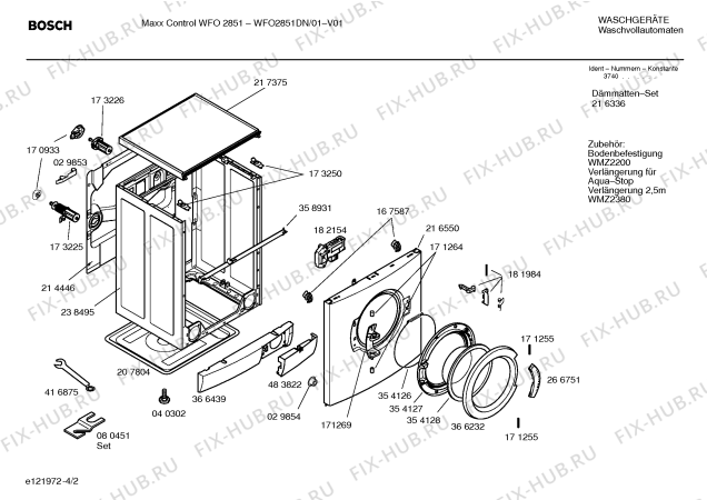 Взрыв-схема стиральной машины Bosch WFO2851DN Maxx Control WFO 2851 - Схема узла 02